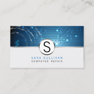 Computer Repair Technical Skills Circuits Monogram Business Card