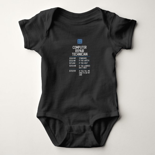 computer repair technician funny gift present idea baby bodysuit (Front)