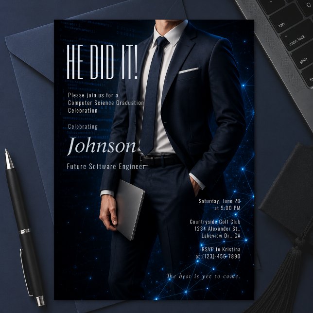 Computer Science Graduation Invitation (Future Software Engineer invitation with a modern luxury tech-inspired design.)