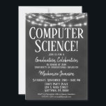 Computer Science Graduation Party Invitation<br><div class="desc">A fun black and white chalkboard computer science graduation party invitation with glowing lights at the top.</div>
