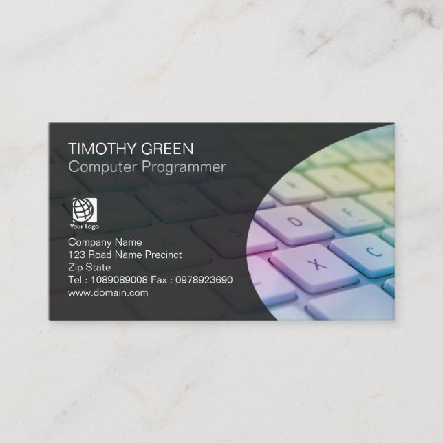 Computer Skills Services Colourful Laptop Keyboard Business Card (Front)