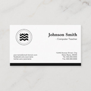 Computer Teacher Black White Changeable Logo Business Card