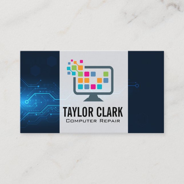 Computer Tech Digital Logo | Electronics Business Card (Front)