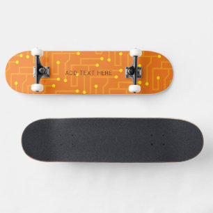 Computer Tech Orange Yellow Kids Circuit Board Skateboard