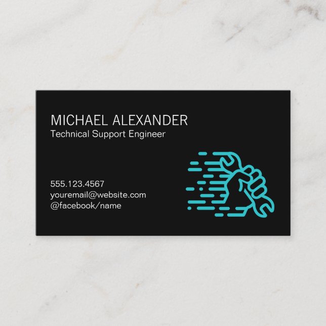 Computer Technician | Wrench in Hand Business Card (Front)