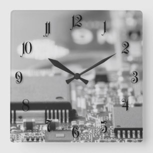 Computer's chip closeup square wall clock