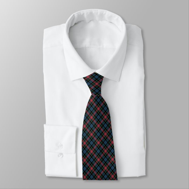 Comyn - Cumming Clan Tartan Red and Blue Plaid Tie (Tied)