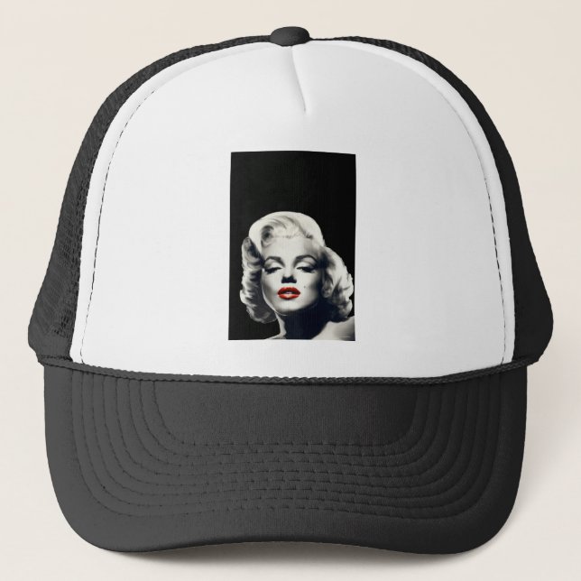 CON24BW-V4 Red Lips Marilyn IN BLACK.tif Trucker Hat (Front)