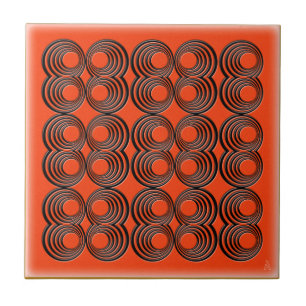 Concentric Black Circles over Tango Orange Tile