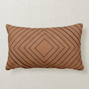 Concentric Black Squares on Tan Leather Look Lumbar Pillow