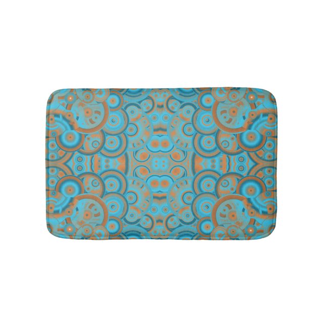 Concentric Circle Gradient Orange Rust Turquoise Bath Mat (Front)
