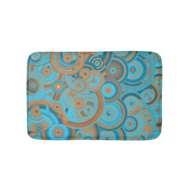 Concentric Circle Gradient Orange Rust Turquoise Bath Mat (Front)