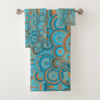 Concentric Circle Gradient Orange Rust Turquoise Bath Towel Set