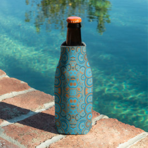 Concentric Circle Gradient Orange Rust Turquoise Bottle Cooler