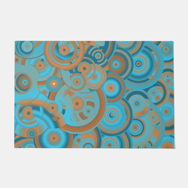 Concentric Circle Gradient Orange Rust Turquoise Doormat (Front)