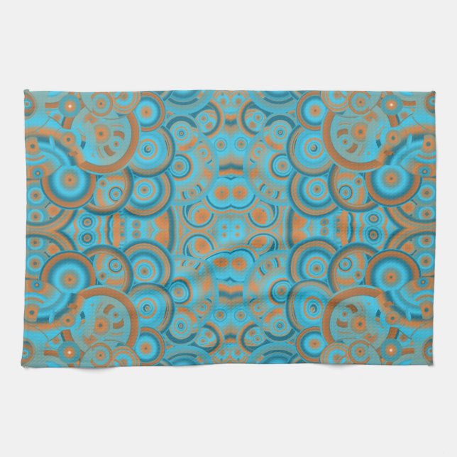 Concentric Circle Gradient Orange Rust Turquoise Kitchen Towel (Horizontal)