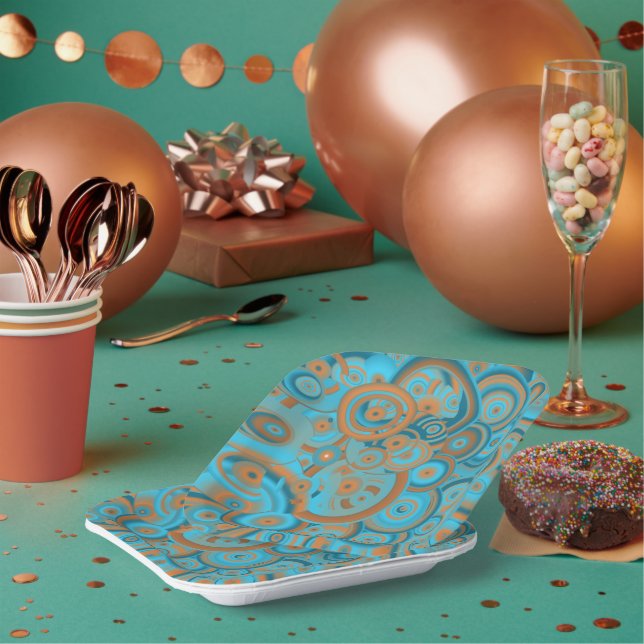 Concentric Circle Gradient Orange Rust Turquoise Paper Plate (Multi)
