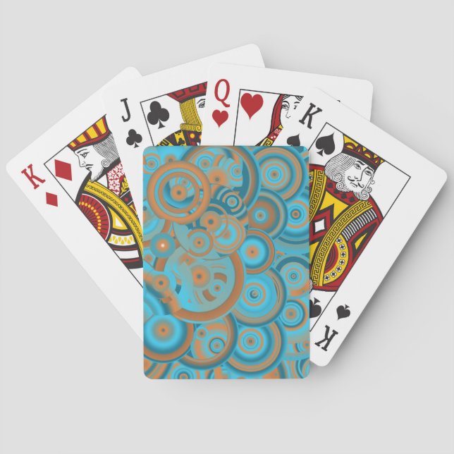 Concentric Circle Gradient Orange Rust Turquoise Playing Cards (Back)
