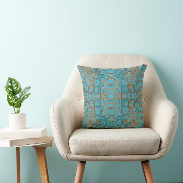 Concentric Circle Gradient Orange Rust Turquoise Throw Pillow (Chair)