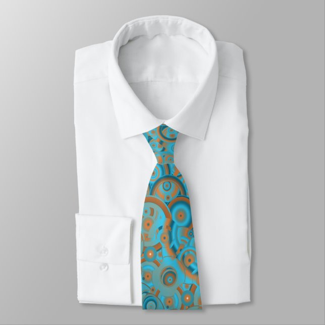Concentric Circle Gradient Orange Rust Turquoise Tie (Tied)