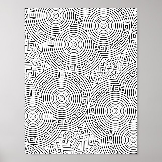 Concentric Circle Mosaic Colouring Page Pattern Ar Poster (Front)