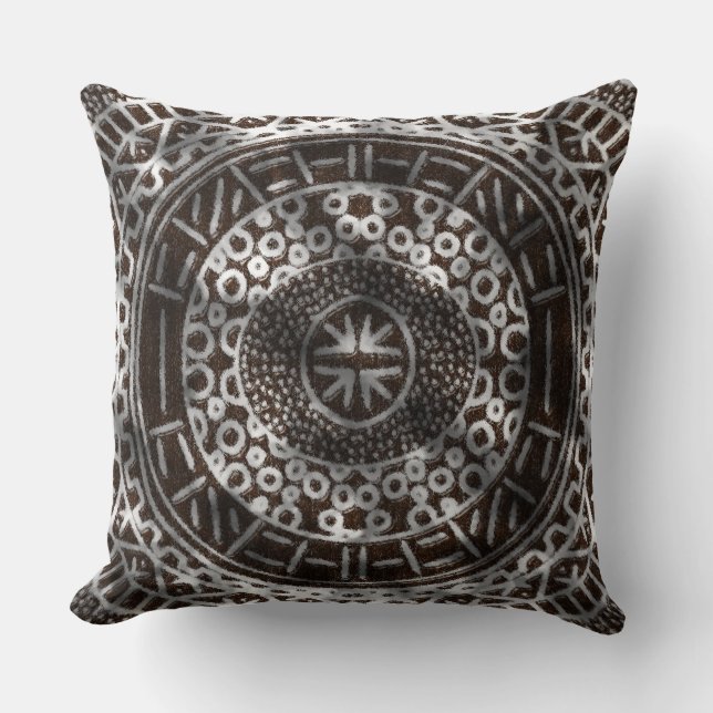 Concentric Circles African Tribal Print brown Throw Pillow (Front)