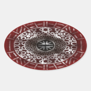 Concentric Circles African Tribal Print red ombre Oval Sticker