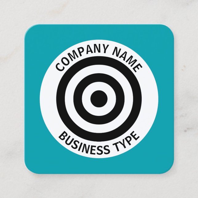 Concentric Circles - Blue #009FAE Square Business Card (Front)