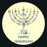 Concentric Circles Menorah Sticker<br><div class="desc">Dozens of concentric circles form together to make a lit Hanukkah menorah. Add your message underneath. Use as envelope seals,  on presents or give as favours. You can also change the background if you like. Available in matching products.  



 


com</div>