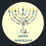 Concentric Circles Menorah Sticker<br><div class="desc">Dozens of concentric circles form together to make a lit Hanukkah menorah. Add your message underneath. Use as envelope seals, on presents or give as favours. You can also change the background if you like. Available in matching products.
com</div>