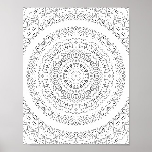 Concentric Heart Waves Coloring Page Pattern Art Poster (Front)