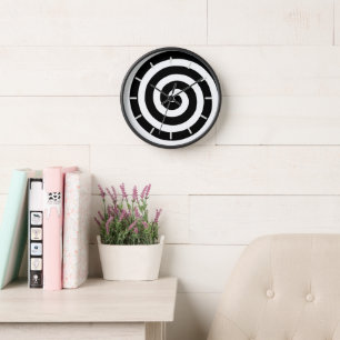 Concentric Spiral in Black & White Round Clock