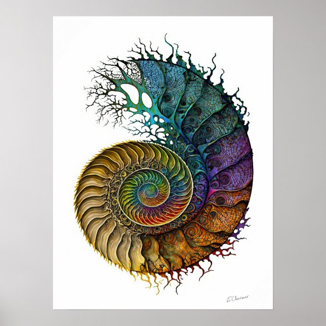 Concept Ammonite Fossil in vibrant Ink Colours Poster (Front)