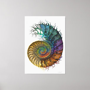 Concept Fossil Ammonite in vibrant Ink Colouring Canvas Print