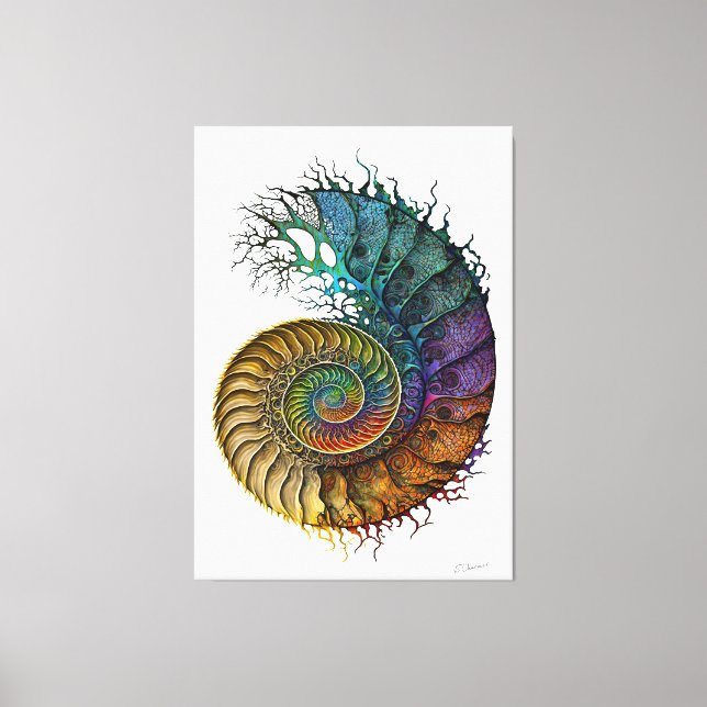 Concept Fossil Ammonite in vibrant Ink Colouring Canvas Print (Front)