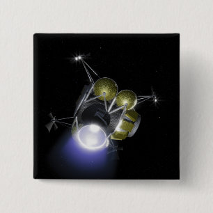 Concept of a crew blasting off 2 inch square button