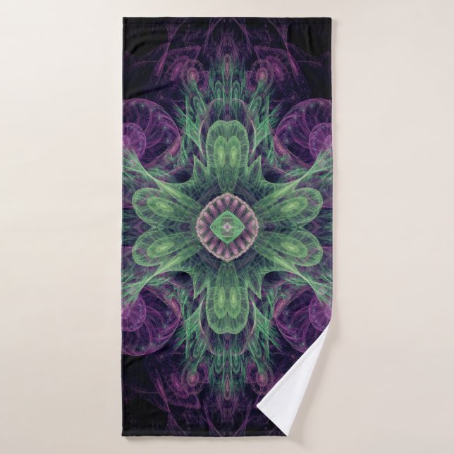 Conception Abstraite fractale violet et verte (Serviette de bain)