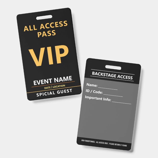 Conception de badge d'événement VIP – Accès comple (Avant & arrière)