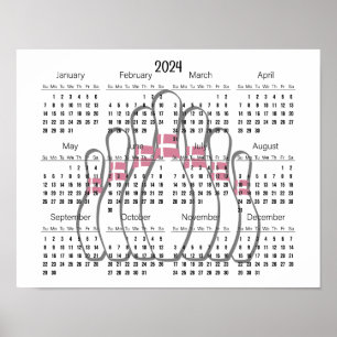 Conception de bowling Calendrier 2024 Affiche 