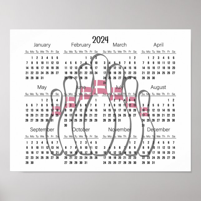 Conception de bowling Calendrier 2024 Affiche  (Devant)