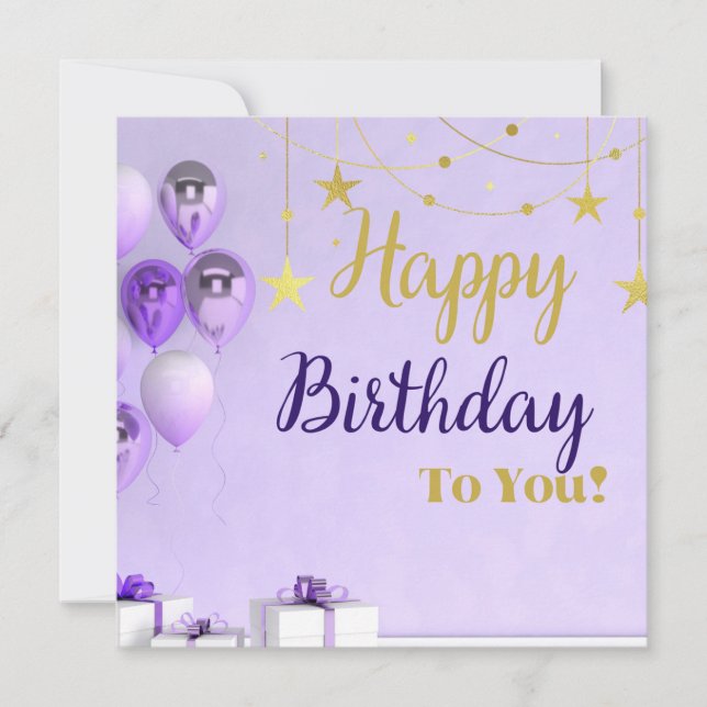 Conception de carte d'anniversaire Violet et Or (Devant)