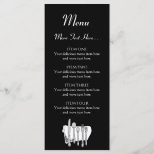Conception de couverts en noir et blanc Menu 4x9 p