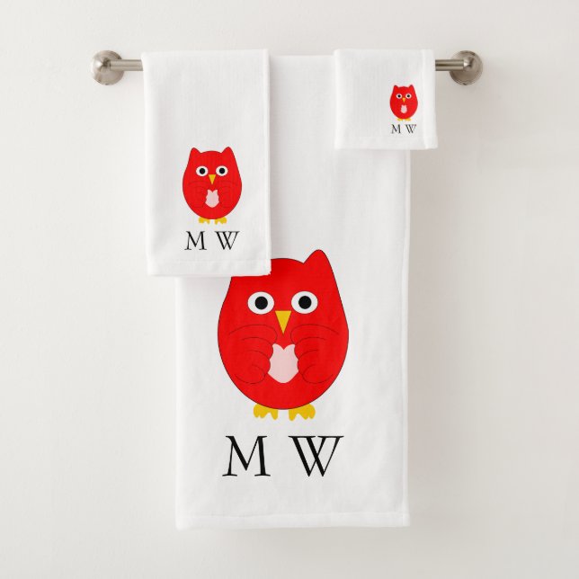 Conception de hibou rouge monogrammé (En situation)