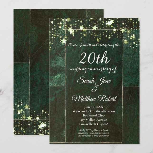 Conception de la carte d'invitation verte du 20e a (Devant / Derrière)