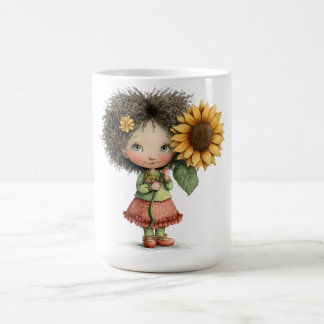 Conception de mug à café de petite fille tenant un
