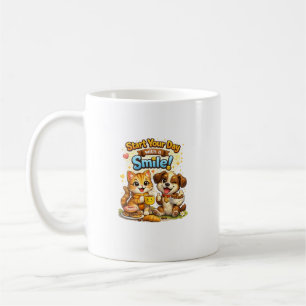 Conception de mug avec un chaton et un chiot migno