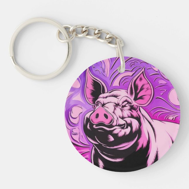 Conception de porc rose Acrylique Porte - clé rond (Devant)