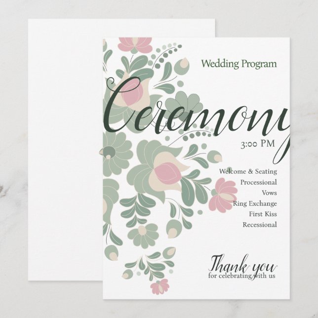 Conception de programme plat de mariage aux fleurs (Devant / Derrière)