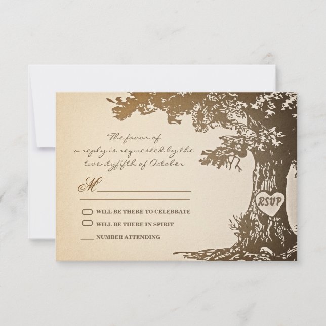 conception de RSVP de mariage d'arbre antique vint (Devant)