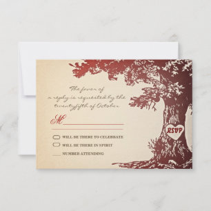 conception de RSVP de mariage vintage arbre rouge 